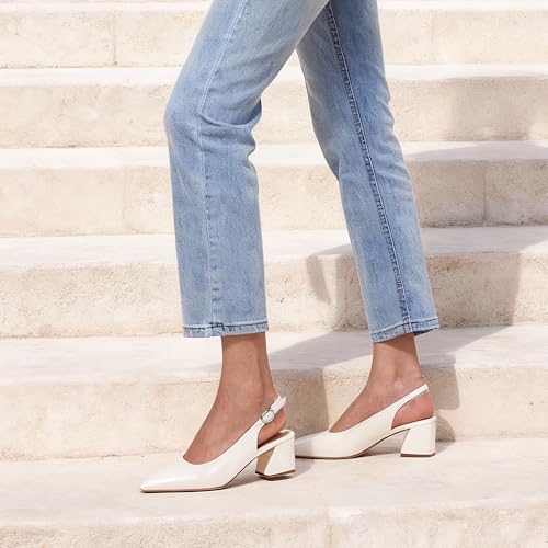 Image of GENSHUO Women's Slingback Closed Toe Block Chunky Low Heel Pumps - 2.36 Inches Office Wedding Party Dress Shoes