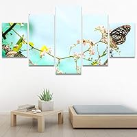 SIGNWIN 5 Panel Canvas Wall Art Modern Art Ants Butterfly Colorful Insects Minimalist Multicolor Photography for Home Decorations Ready to Hang - 60