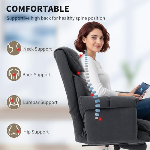 Image of HOMCOM Executive Office Chair with Footrest, Reclining Swivel Computer Desk Chair with High Back, Thick Cushion, Padded Armrest, Adjustable Height, Rolling Wheels, Dark Gray