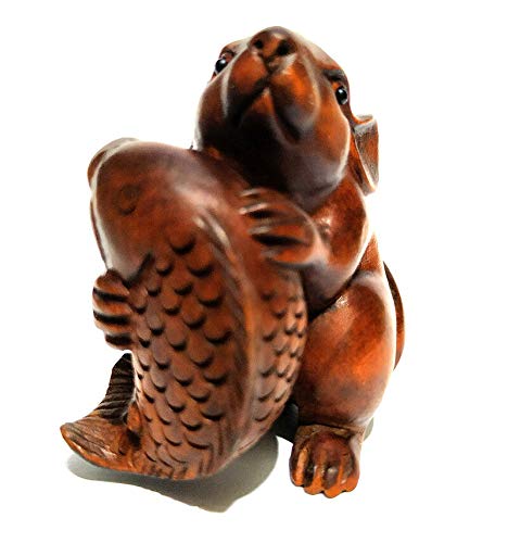 Figurine Chien Netsuke En Buis Sculpté à La Main - Japon - Vintage Collection