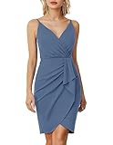 GRACE KARIN Womens Cocktail Dress V Neck Bodycon Short Bridesmaid Dresses Solid Blue Gray S
