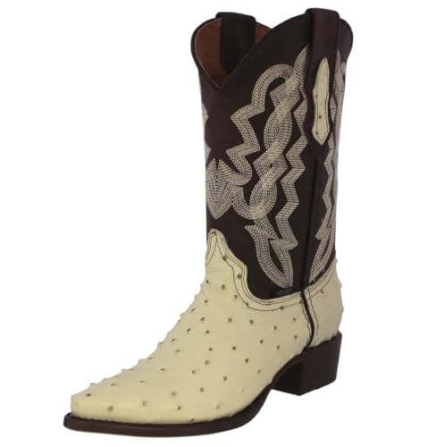 Texas Legacy Mens Off White Western Cowboy Boots Ostrich Quill Print Leather J Toe