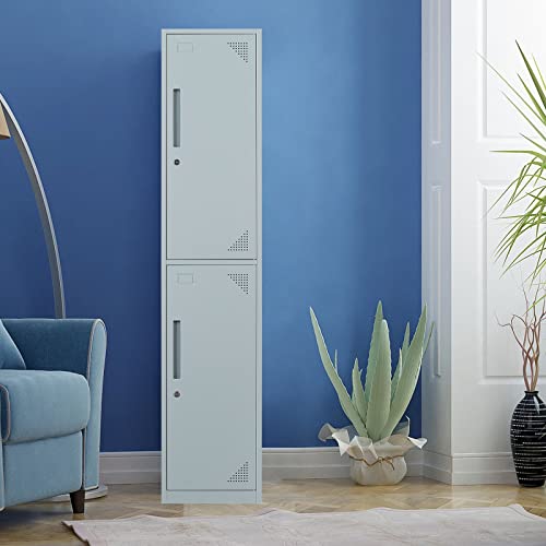 Image of Metal Locker for Home, Dressing Room, 71 inch Steel Storage Lockers for Employees, Lockable Locker Cabinet with 2 Doors (Grey)