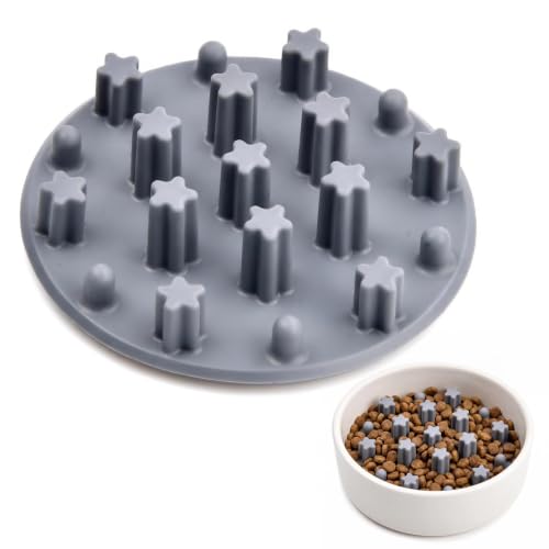 Gamelle Anti Glouton Chien en Silicone, Mangeoire Lente avec 19 Ventouses Antidérapantes, Gamelle d'alimentation Lente Petit, Facile à Nettoyer, Bol Labyrinthe pour Digestion Saine (Gris, 10x2,3cm)