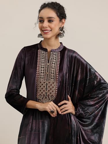 Image of Libas Printed Velvet Straight Kurta with Trouser & Dupatta | Ethnic Wear |Wedding Dress | Ocassion Wear