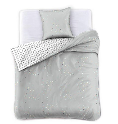DecoKing Premium 28278 Bettwäsche 135x200 1 Kissenbezug 80x80 grau abstraktes Muster Bettbezüge Renforcé Baumwolle Mako-Satin Baumwollsatin zweiseitig Ducato Collection Modest Stahl anthrazit weiß