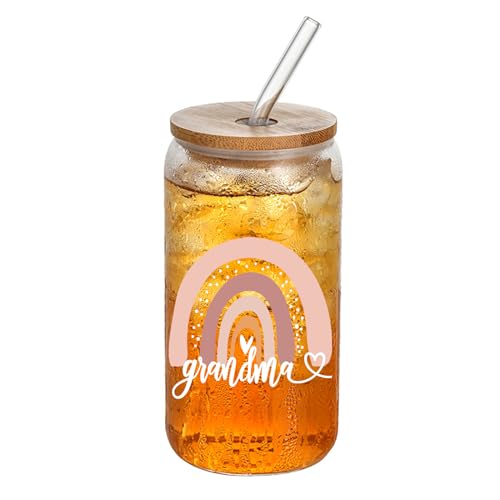 Wisedeal Grandma Glass Cups 16 Oz, Mothers Day Christmas or Birthday Gifts