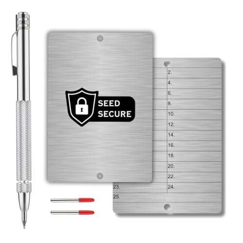 Image of Crypto Seed Phrase Backup /Storage Plates | Includes a Set of 2 Stainless-Steel Plates, Engraving Pen with 2 Extra Tips, 2 Sets of Rivets, and 4 Tamper Proof Stickers (Electric Engraving Pen)