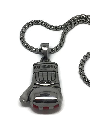 Papiichulo Puerto Rican Flag Boxing Glove Pendant With 24" Box Linked Stainless Steel Chain Necklace For Men (Red & Blue) #TOP2