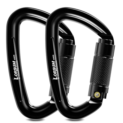 4" Auto Locking Carabiner 26KN, D-Shaped, Black, 2 Pack