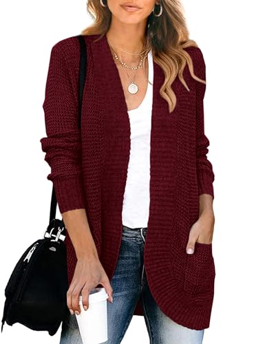 Image of KIRUNDO Cardigan Sweaters for Women 2024 Fall Open Front Long Sleeve Loose Lightweight Knit Sweater Coat with Pockets