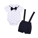 Xmiral Baby Jungs Kurzarm Strampler + Kleinkind Overalls Shorts Gentleman Outfits Set Fliege Hemd Shorts Zweiteiler(Schwarz,12-18Monate)