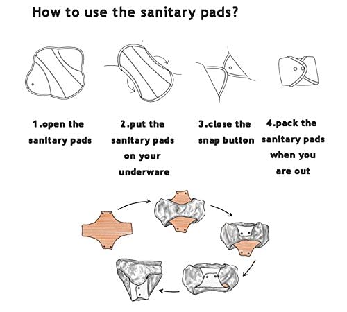 BOMAIS Paquete de 6 almohadillas menstruales de tela impermeable reutilizable de carbón de bambú — view 6