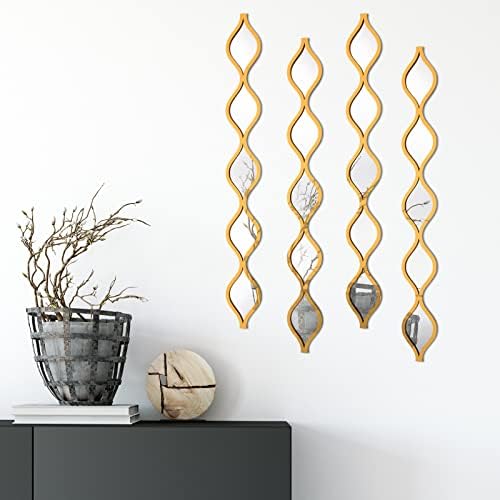 Teardrop Mirror Wall Decor Acrylic Decorative Mirror Narrow Wall Decor Boho Vintage Wall Art Rustic Farmhouse Decorative Long Mirror for Apartment Living Room Bathroom Bedroom Entryway (Gold, 4 Pcs)
