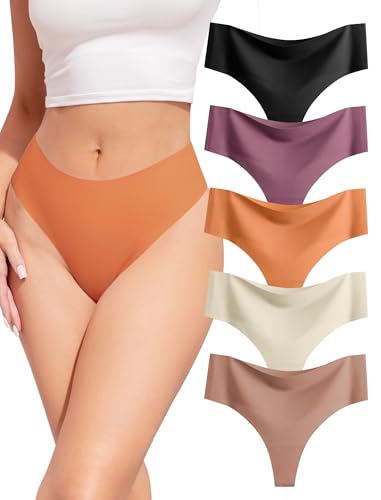VOENXE Tangas Mujer Pack,Bragas Sin Costuras Cintura Alta,Negro Invisible Braguitas Lencería BrasileñAs,Microfibra Ropa Interior,Seamless Women Underwear Deportivos,Cómodos Thong Panties,Paquete De 5