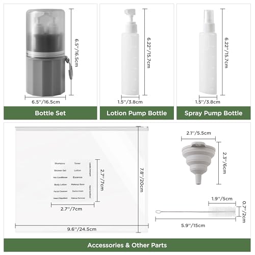 4-in-1 Travel Bottles for Toiletries, TSA Approved Travel Size Toiletries, Leak Proof Refillable Travel Size Shampoo and Conditioner Sets with Wall-Mountable Suction Cup, Gray2