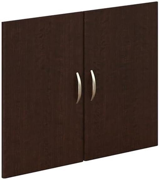 BOWERY HILL Half-Height 2-Door Kit, Mocha Cherry Engineered Wood, Brushed Nickel Hardware, Compatible with 36 in or 18 in 5-Shelf Bookcase, Adjustable Euro-Style Hinges, Office or Home Storage