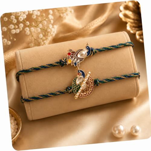 Image of TIED RIBBONS Rakhi for Brother - Set of 2 Premium Beaded Peacock Rakhi for Brother Bhaiya Boys Men Kids with Tikka - for Rakshabandhan