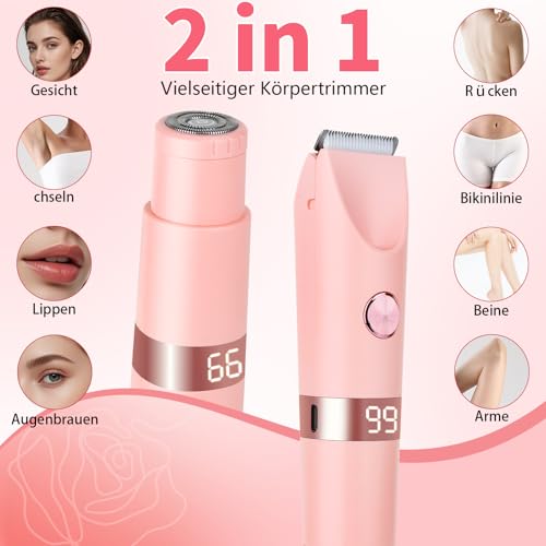 Beanify Damenrasierer Elektrisch & Bikini Trimmer 2-in-1 mit LED Digitalanzeige, IPX7 wasserdicht, Nass- & Trockenrasierer, Wiederaufladbarer Elektrorasierer für Gesicht, Intimbereich 5