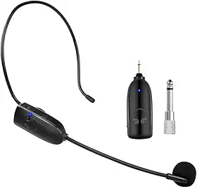 Microfone sem fio, montado na cabeça e portátil 2 em 1, alcance efetivo de 50 metros, adequado para amplificadores, professores, fitness, igrejas, discursos