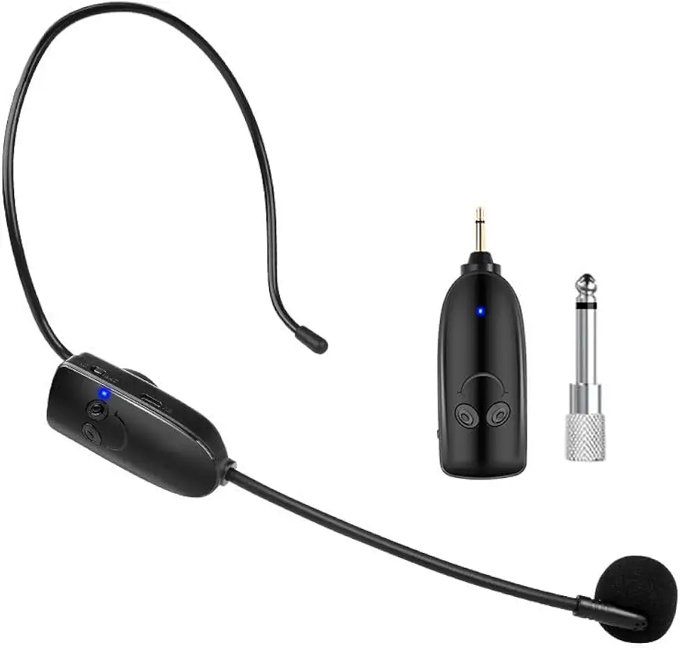 Microfone sem fio, montado na cabeça e portátil 2 em 1, alcance efetivo de 50 metros, adequado para amplificadores, professores, fitness, igrejas, discursos