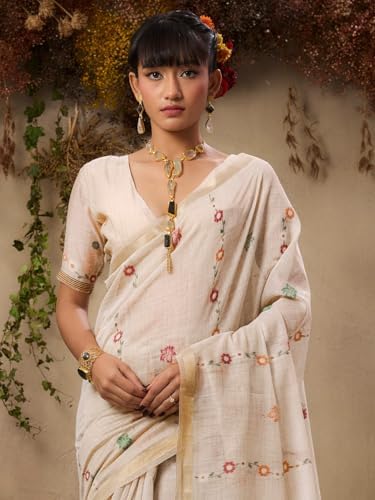 Image of SGF11 Women's Soft Cotton Linen Silk Saree With Unstitched Blouse Piece
