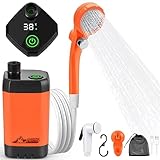WADEO Portable Shower for Camping, Outdoor Electric Shower Rechargeable Pump with Intelligent Digital Display, Camping Shower Head Nozzle for Camping, Hiking, Traveling, Washing