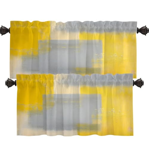 Shrahala Mustard Yellow Window Curtain, Yellow Valance Gray Curtains Yellow Accent Cafe Curtains Multilayer Polyester Blackout for Living Room Bathroom 2 Pack 52 X 18 in