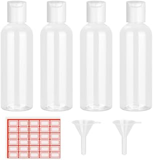 Chyaya Travel Bottle for Toiletries, 4PCS 100ml Plastic Bottles Empty Refillable Transparent Travel Bottles with Funnels and Labels for School Travel or Cosmetic