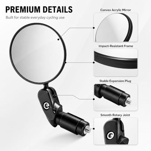 Gnovldg 2 Pièces Retroviseur Velo pour Guidon 17-22mm Rotatif 360° Pliable – vue 5