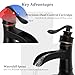 BWE Bathroom Sink Faucet Oil Rubbed Bronze Waterfall with Pop Up Drain Stopper Assembly Water Supply Hose Rustic Lead-Free Lavatory Vanity Bath Black Farmhouse Faucet Single Handle Mixer Single Hole
