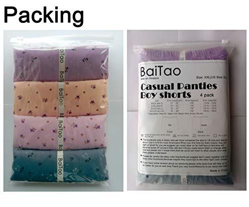 Baitao Women's Underwear 4 Pack Soft Comfortable Floral Graphic Printed Casual Loose Boy Shorts Panties (Xl=Us Size L, Pink,Yellow,Purple,Grey) #TOP5