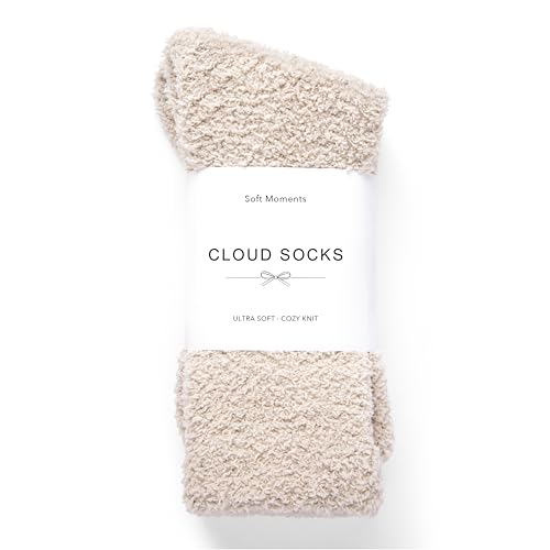 Inerney Stone Cream Fuzzy Socks for Women Men Gifts Warm Cozy Fluffy Cloud Slipper Style Comfy Winter Sleep Sock Christmas Stocking Stuffer Gift
