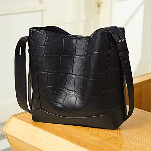 Foxlover Hobo Shoulder Bags For Women, Ladies Designer Leather Bucket Bags Handbag Purse (Black With Pattern) #TOP6