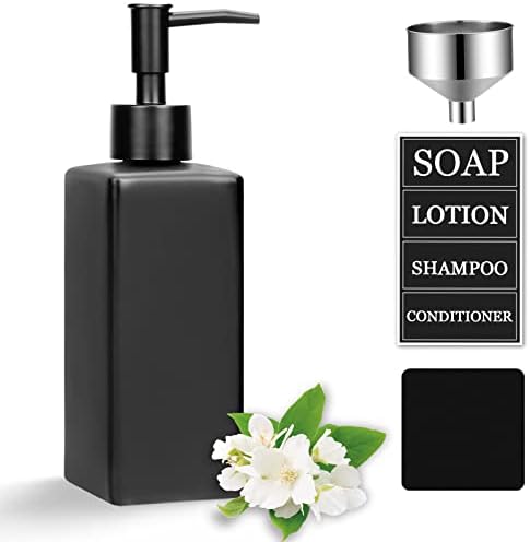 Black Soap Dispenser, Matte Black 11.8oz/350ml Glass Soap Dispenser with Matte Pump Head,Countertop Lotion Dispenser (Square) for Kitchen/Bathroom