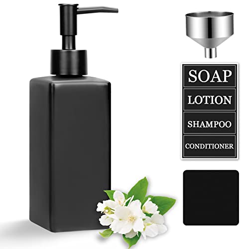 Black Soap Dispenser, Matte Black 11.8Oz/350Ml Glass Soap Dispenser With Matte Pump Head,Countertop Lotion Dispenser (Square) For Kitchen/Bathroom #TOP1