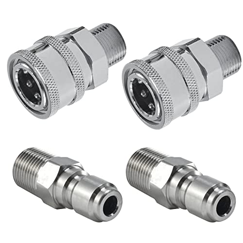 Pressure Washer Quick Connect 3/8 Inch, Pressure Washer Fittings, Adapter Set, Male Thread, 4 Pieces
