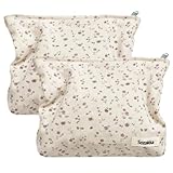 Tcdwla Kosmetiktasche, 2 Stück Schminktasche,Kulturtasche Cord Klein Damen, FedermäPpchen Aesthetic School Stuff für Schule, Reisen, Geschä Ftsreisen, Einkaufen, Wandern (Beige 3)