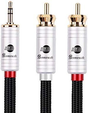 JIB Boaacoustic 4N OFC HiFi 3.5mm Male to 2 RCA Male Audio Auxiliary Stereo Y Splitter Adapter Cable - 10ft/3M