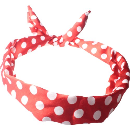 Wire Headband Retro Wired Head Scarf Rockabilly Wire Hair Band Head Wrap Vintage Red Large Polka by Cherry-on-Top