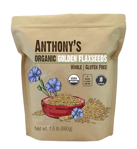 Anthony's Organic Whole Golden Flaxseeds, 1.5 lb, Gluten Free, Non-GMO, Vegan
