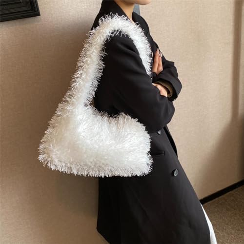 Image of Fluffy Shoulder Hobo Bag Handbag and Purse Women Y2K Fuzzy Soft Plush Underarm Tote Bag