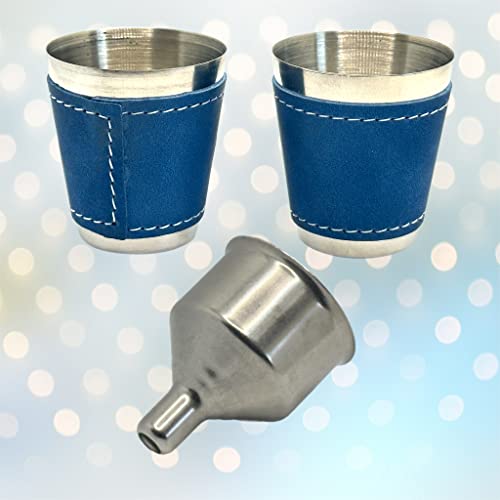 Flask Gift Set With 2 Shots. 8 Oz Hip Flask, Stainless Steel & Stamped Leather Wrapped Style With Gift Box. Christmas Gift For Men, Dad, Brother Or Groom. (Qv Blue) #TOP3