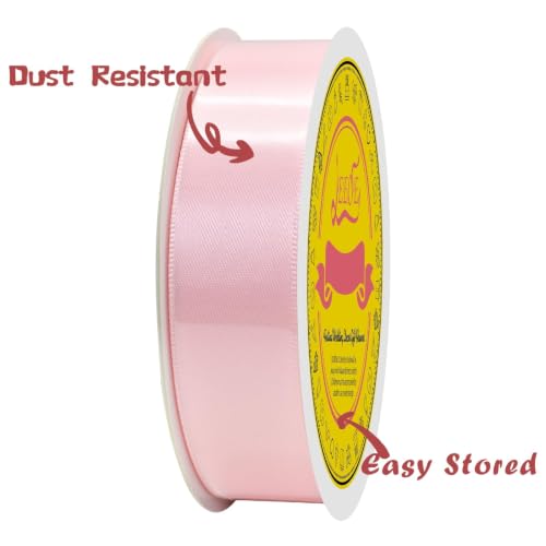 Image of Double Face Lt.Pink Satin Ribbon 7 /8 inch X 25 Yards Polyester Lt.Pink Ribbon for Gift Wrapping Very Suitable for Weddings Party Hair Bow Invitation Decorations and More