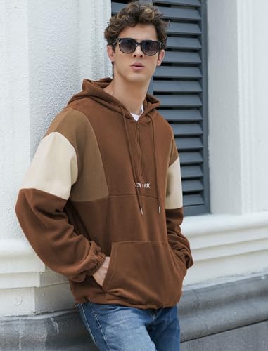ZAFUL Men's Colorblock Sweatshirt NEW YORK Embroidery Fluffy Polar Fleece Half Zip Unisex Hooded Sweatshirt4