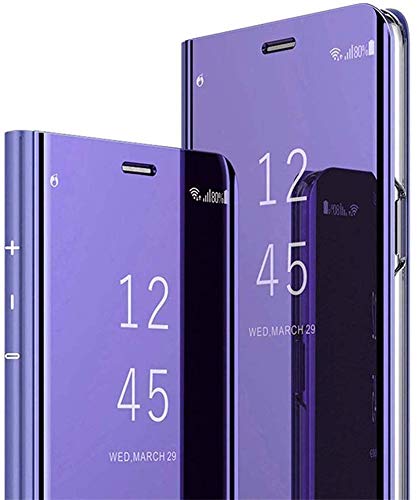 Huawei P20 lite Fodral Omslag, Mirror Pu Leather Case Flip Cover Läderbok med Ultra Slim Hard PC Cover för Huawei P20 lite-(lila)