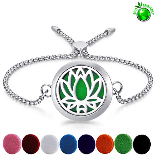 Popeoiuh Essential Oil Diffuser Bracelets For Women Aromatherapy Lotus Locket Bracelet Adjustable Jewelry With 8 Color Refill Pads Birthday Gifts For Mom Teen Girl #TOP1