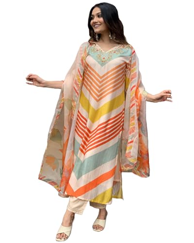 ANNI DESIGNER Women's Cotton Blend Straight Printed Kurta with Pant & Dupatta