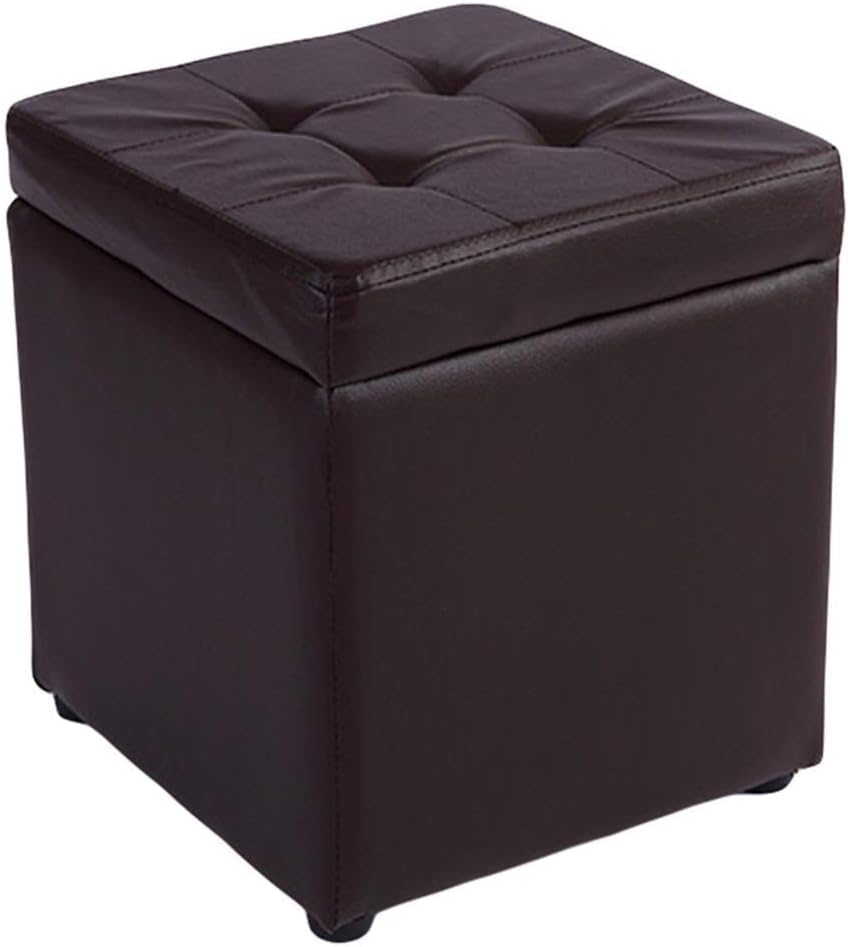 Pouf coffre rangement similicuir marron cube repose-pieds 30x30x35 cm avec charnière