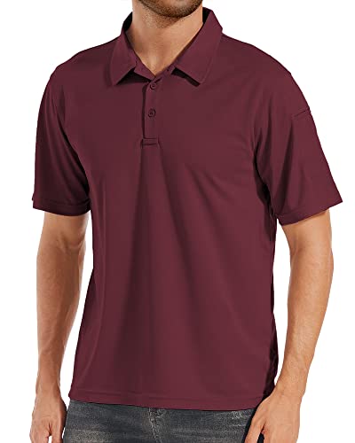 Polu Men's Short Sleeve Polo Shirts Quick Dry Summer Casual Pique Jersey Golf Polo T-Shirts Wine Red 3Xl #TOP1